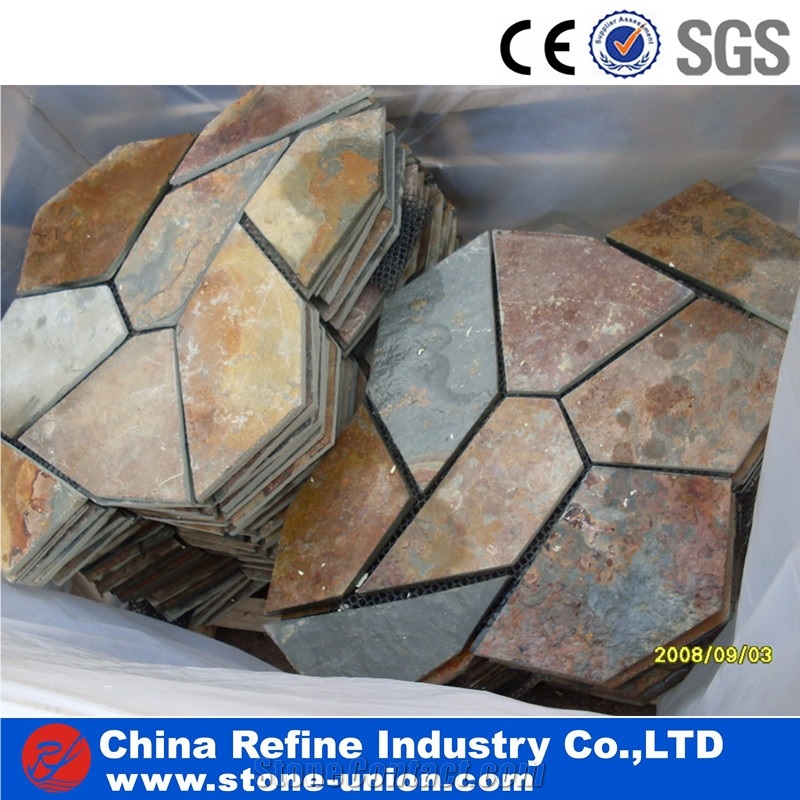 Rusty Slate Paving On Mesh,Slate Tiles For Exterior Walkway