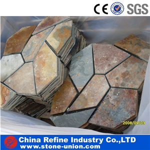 Rusty Slate Paving On Mesh,Slate Tiles For Exterior Walkway