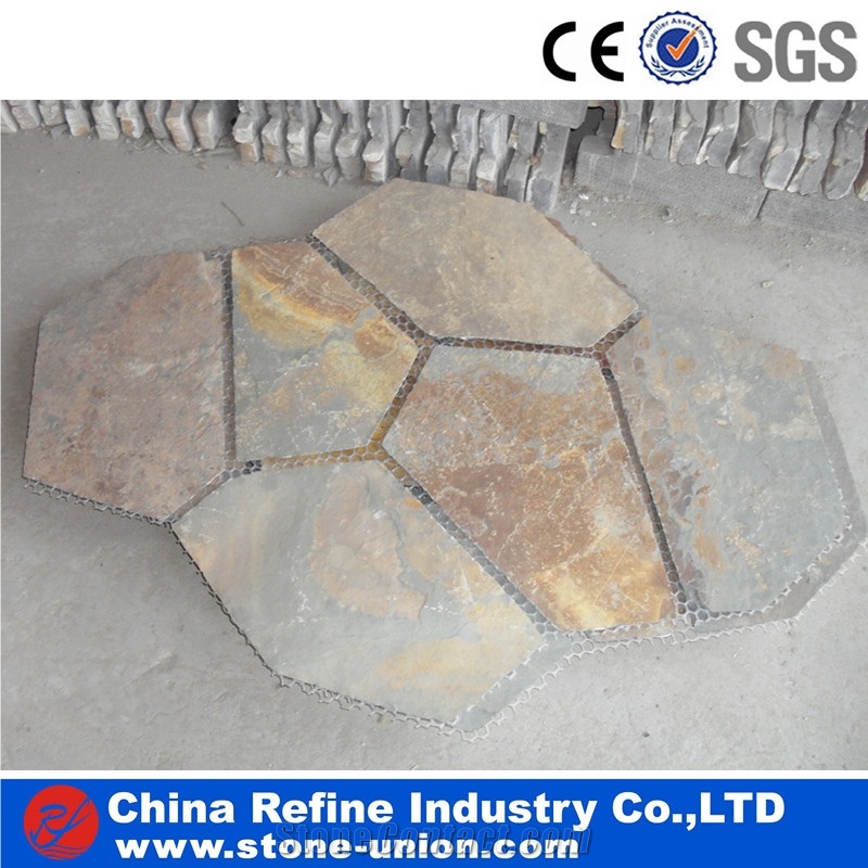 Rusty Slate Paving On Mesh,Slate Tiles For Exterior Walkway