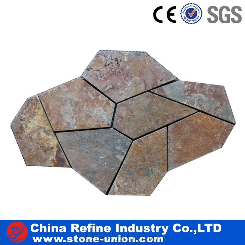 Rusty Slate Paving On Mesh,Slate Tiles For Exterior Walkway