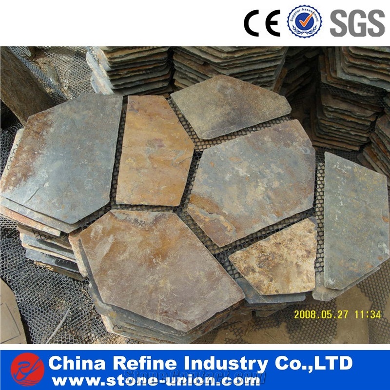 Rusty Slate Paving On Mesh,Slate Tiles For Exterior Walkway