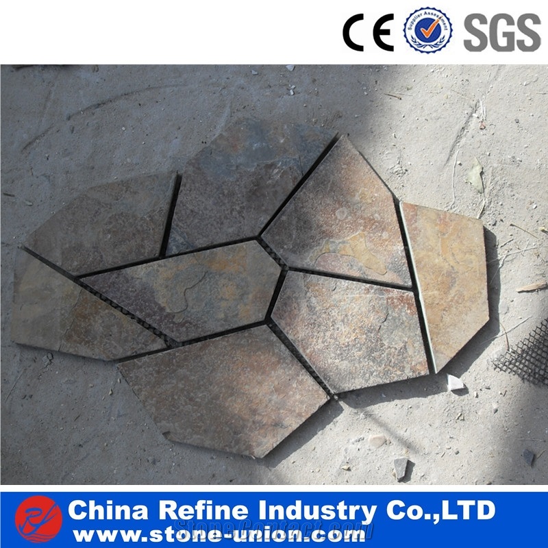 Rusty Slate Paving On Mesh,Slate Tiles For Exterior Walkway