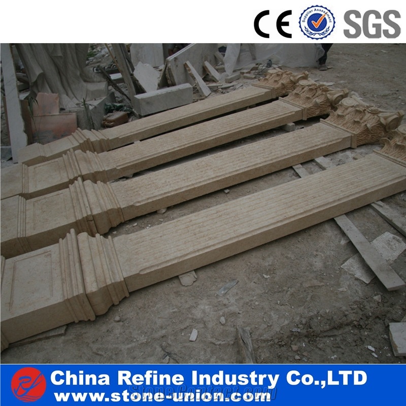 Square Beige Limestone Carving Construction Columns