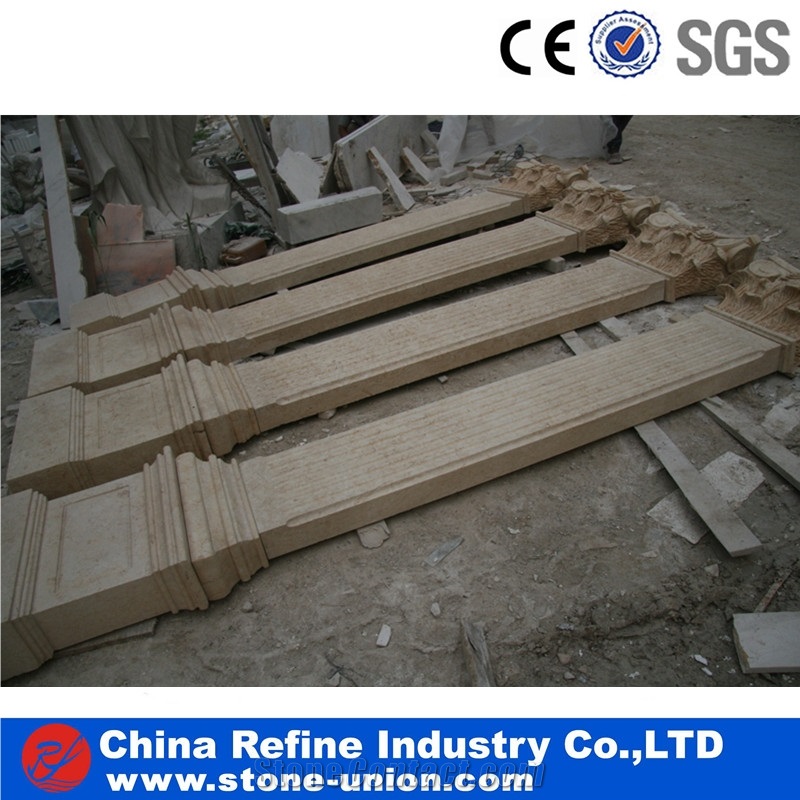 Square Beige Limestone Carving Construction Columns