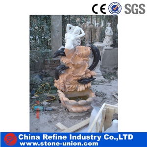 Sunset Red Marble Fountains with Children & Fish Statues