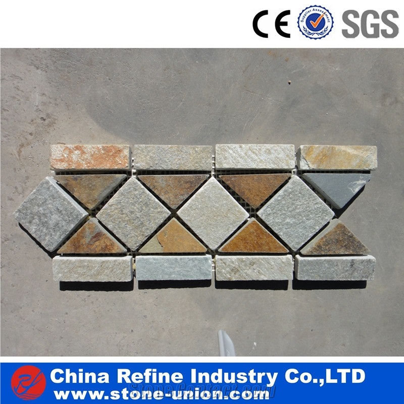 Tumble Edges Slate Mixed Color Mosaics Border Moldings Trim