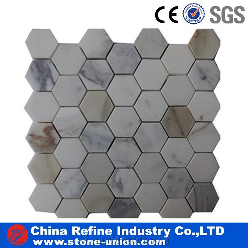 White Marble Customized Mosaic, Marble Hexagon Mosaic Design