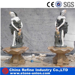 White,Yellow and Green Marble Mixed Statue Fountains