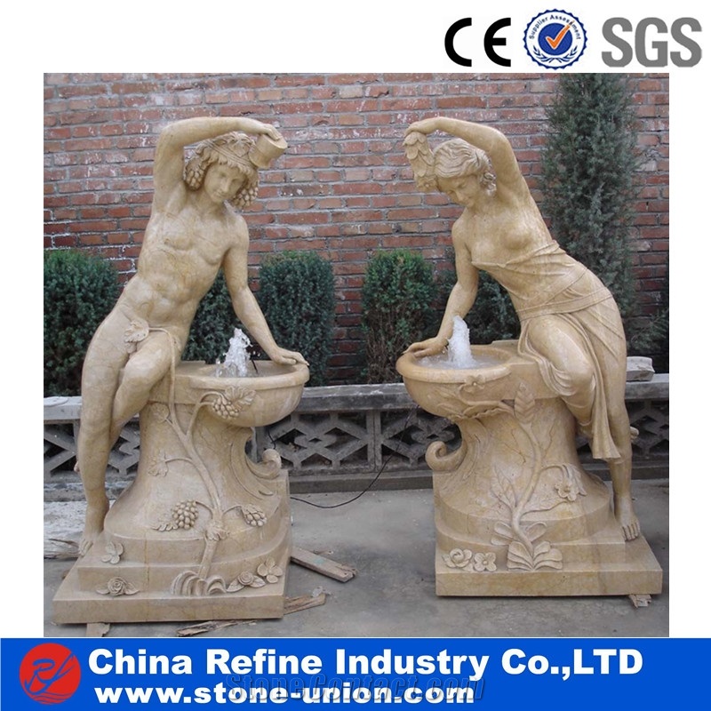 Yellow Limestone Modern Hand Carved Sculptured Fountains