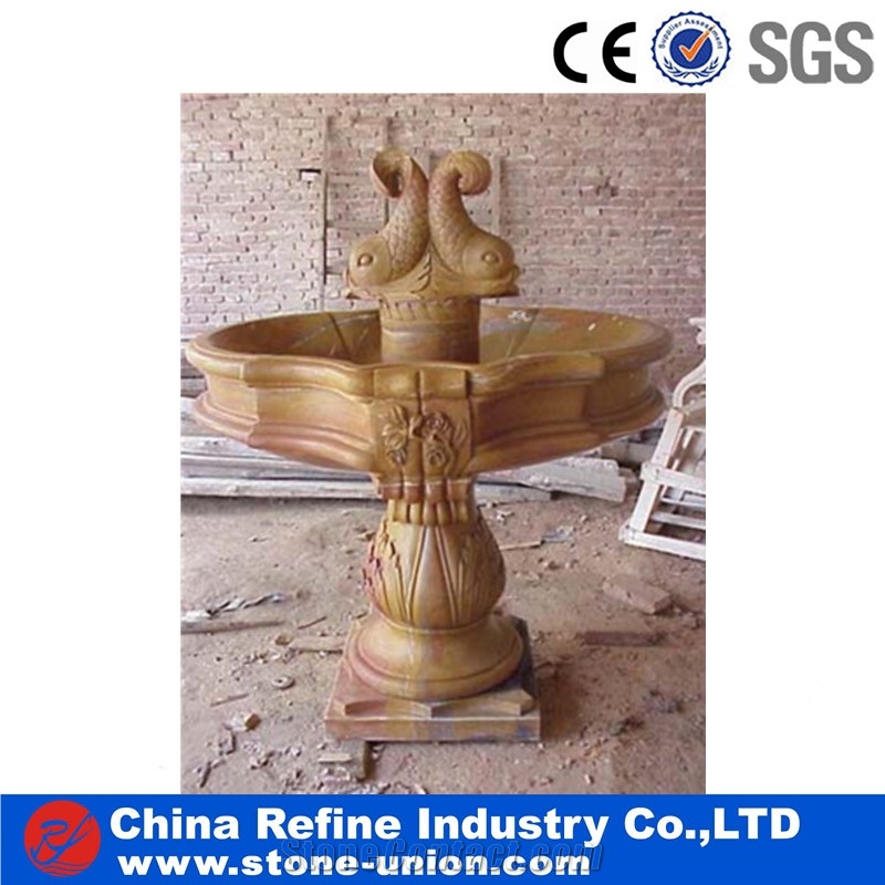 Yellow Limestone Modern Hand Carved Sculptured Fountains