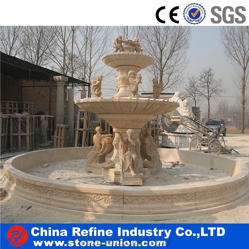 Yellow Limestone Statue Sculptured Fountains