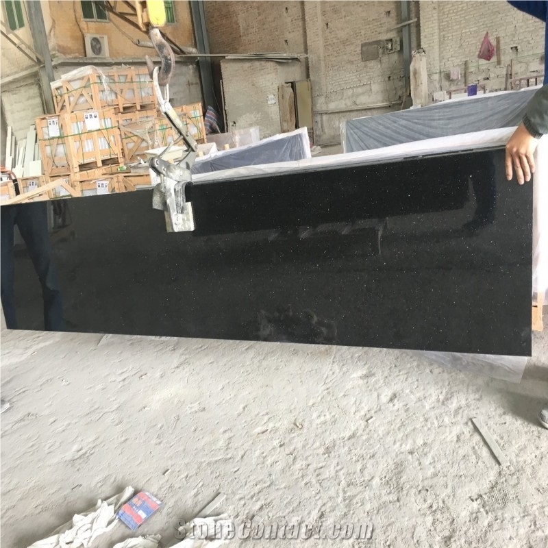 Black Galaxy Granite Slab Tiles for Countertops Pavers