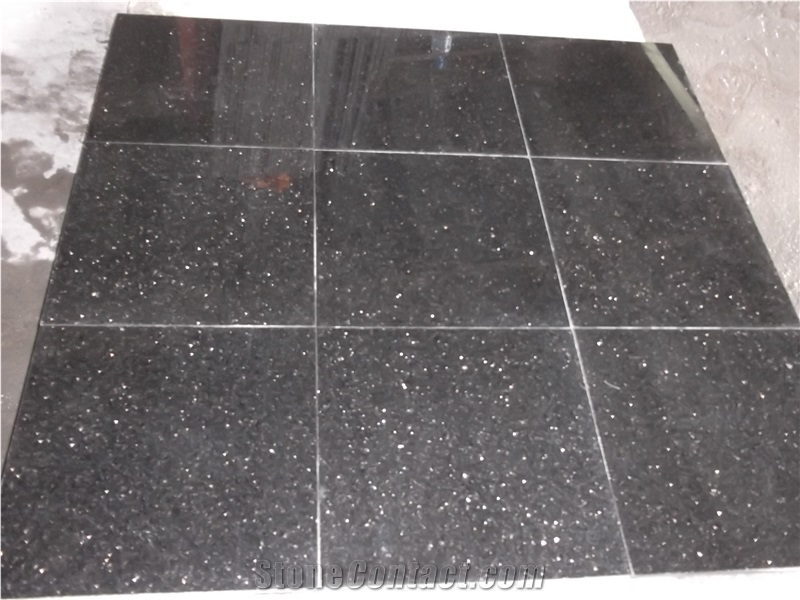 India Black Galaxy Granite Tiles Slab for Countertops