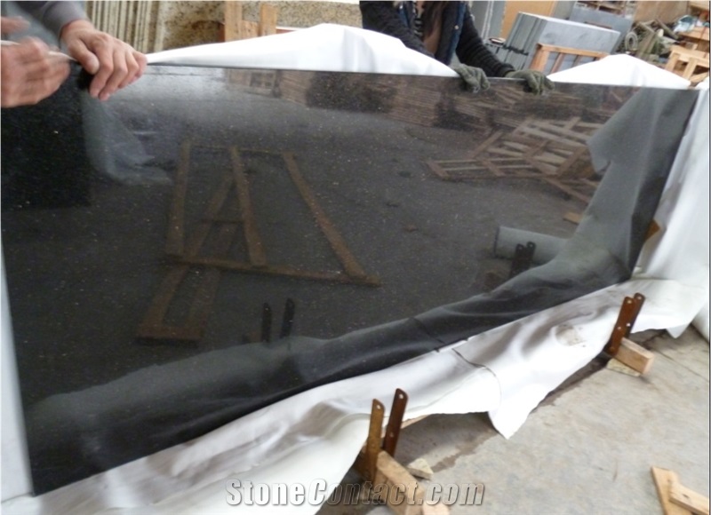 India Black Galaxy Granite Tiles Slab for Countertops