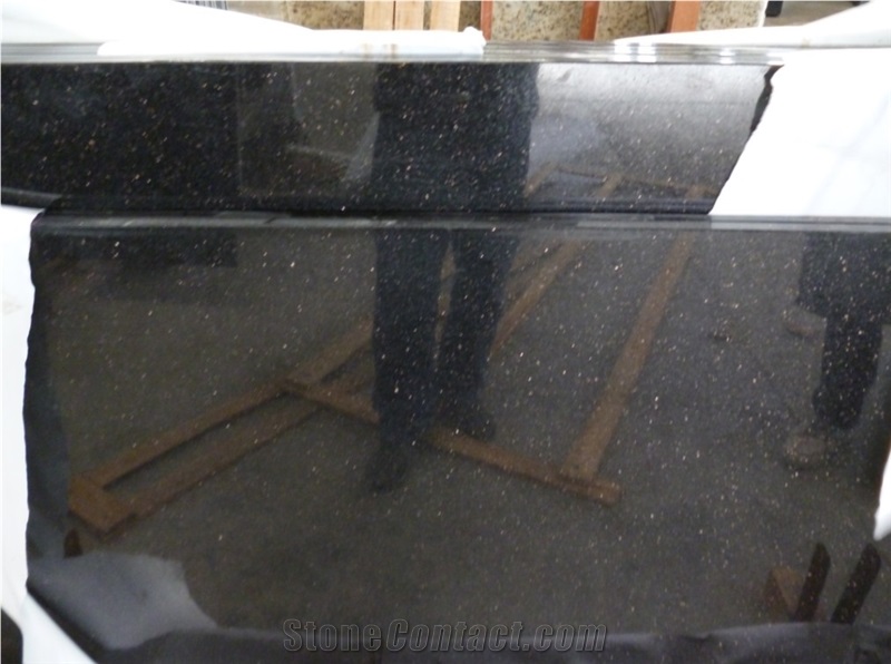 India Black Galaxy Granite Tiles Slab for Countertops