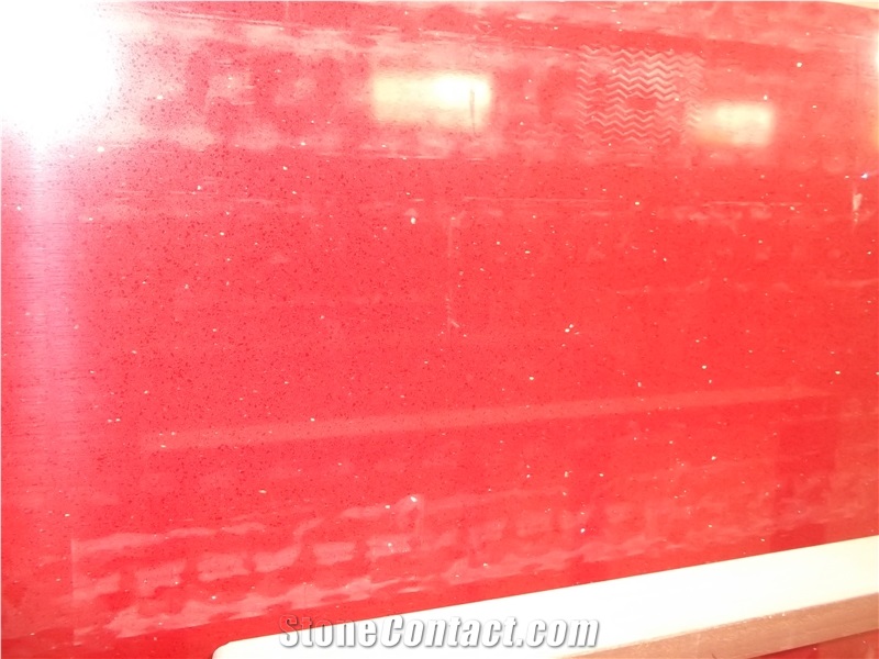 Red Quartz Artificial Stone Slab Tiles for Countertops