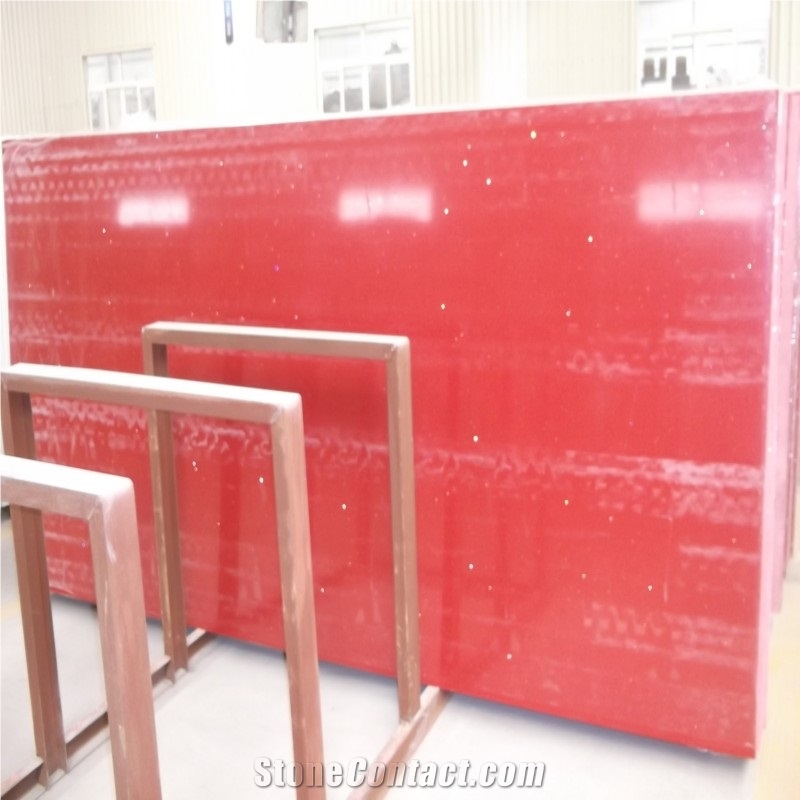 Red Quartz Artificial Stone Slab Tiles for Countertops