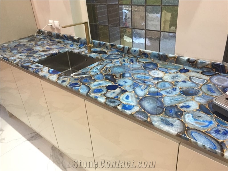 Blue Agate Tile for Kitchen Countertop Bar Table