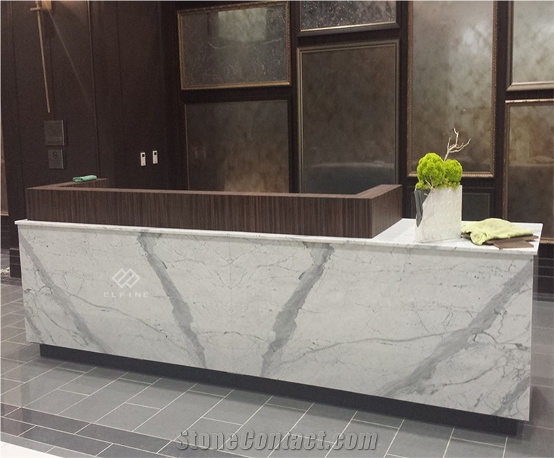 Curved 5 Star Artificial Marble Hotel Reception Counter