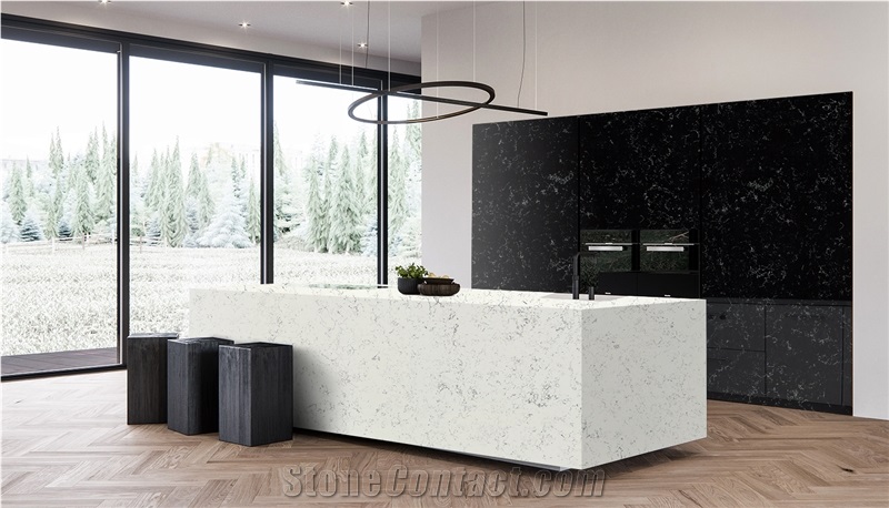 Super White Statuario Marble Quartz Slab / Tile