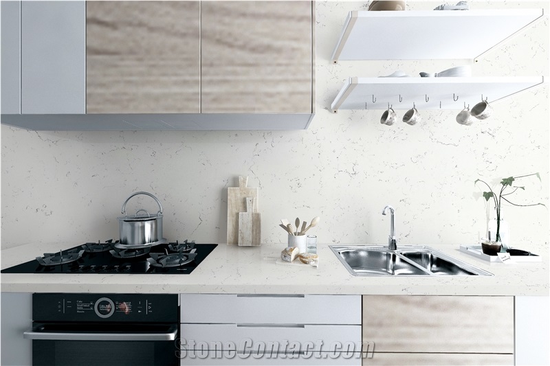 Super White Statuario Marble Quartz Slab / Tile