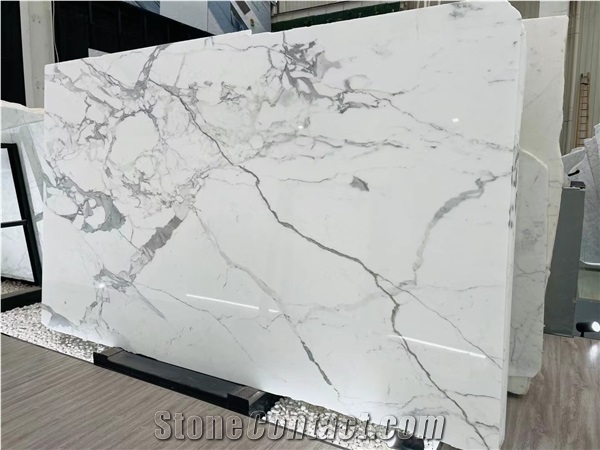 Natural White Marble Carrara Calacatta Stone Slab Tile