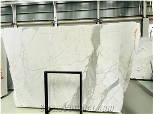 White Stone Marble Calacatta Carrara Polished Slab Tile