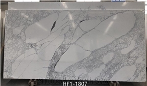 White Quartz Slabs With Marble Look Calacatta Carrara