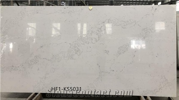 White Stone Quartz Calacatta Carrara Wall Covering Slabs