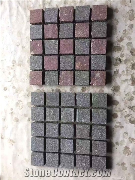 Green Porphyry Granite Flooring Panel,Paver Tiles on Mesh