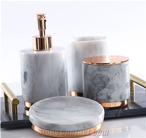 Marble 4 Pcs Bathroom Accessories Set with Metal Decoration