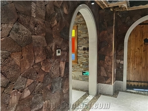 Red Limestone Crazy Paver Wall Panel, Sound Absorption