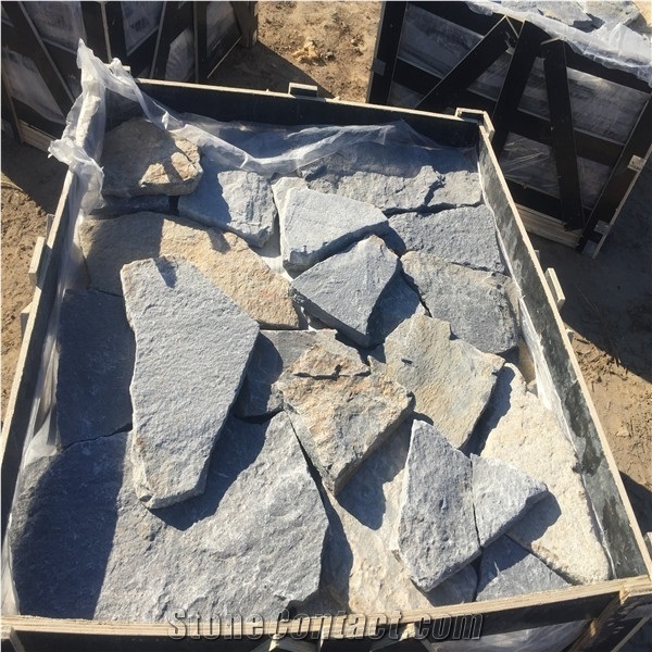 Sapphire Bule Slate Crazy Paver Outdoor Wall Pattern