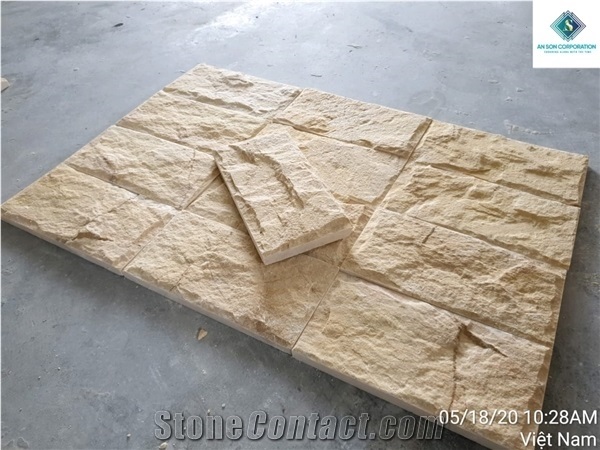 Mushroom Face Yellow Marble Wall Panel Externel Cladding
