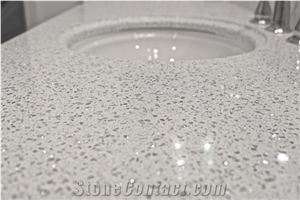 Silver Diamond White Prefab Quartz Countertop Slab