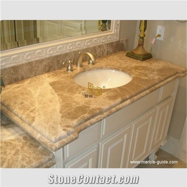 Light Emperador Marble Bathroom Vanity Top and Decor