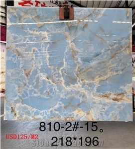 Blue Onyx Aqua Gold Agate Slab Tile for Wall Back Use