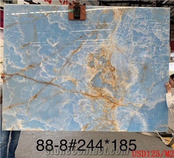 Blue Onyx Aqua Gold Agate Slab Tile for Wall Back Use