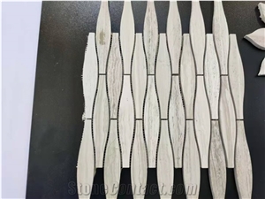 Wooden White Marble Pattern Mosaic Tile Wall Decoration