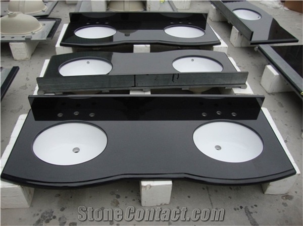 Absolute Black Granite Vanity Tops with Sink, Stone Sink Top