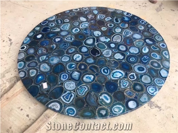 Agate Blue Gold Stone Egg Bar Top