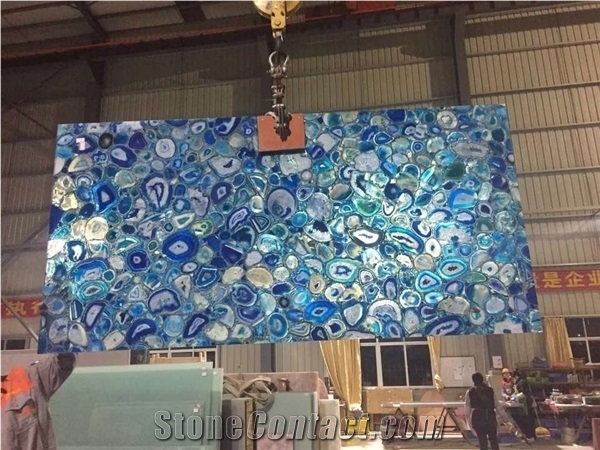 Agate Blue Gold Stone Egg Bar Top