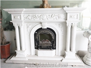 Beige Marble Wall Mounted Fireplace, Modern Marble Fireplace