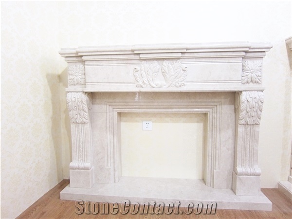 Beige Marble Wall Mounted Fireplace, Modern Marble Fireplace