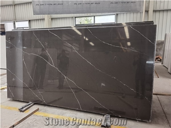 Black Artificial Calacatta Quartz Tiles Stone Slabs
