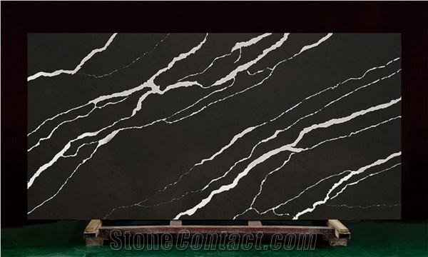 Black Calacatta Slab Polished Artificial Quartz Stone
