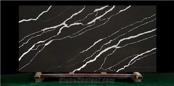 Black Calacatta Slab Polished Artificial Quartz Stone