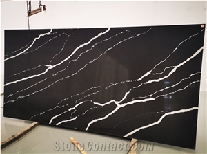 Black Calacatta Slab Polished Artificial Quartz Stone