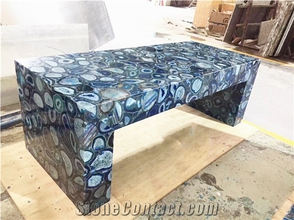 Blue Agate Tabletops Design, Natural Agate Reception Counter