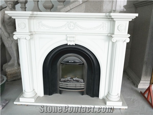 Hand Carved Solid Natural Marble Indoor Fireplaces Surround
